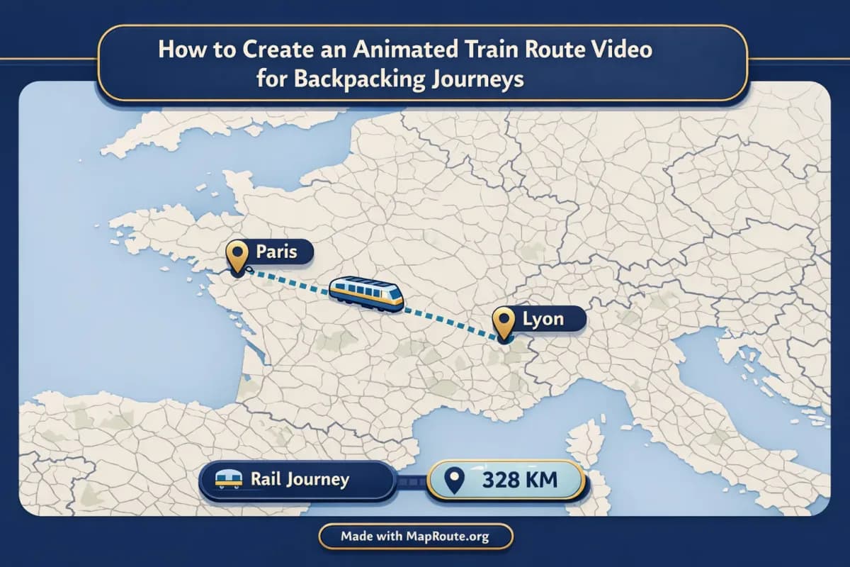 Animated rail route map showing a train icon moving between two European cities