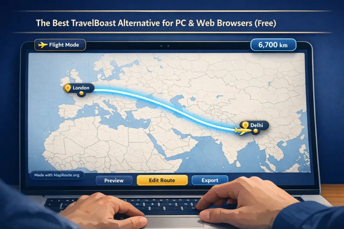 Creator editing an animated travel map route on a laptop browser