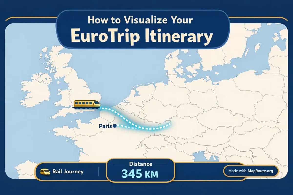 Animated political map of Europe showing a train route across countries