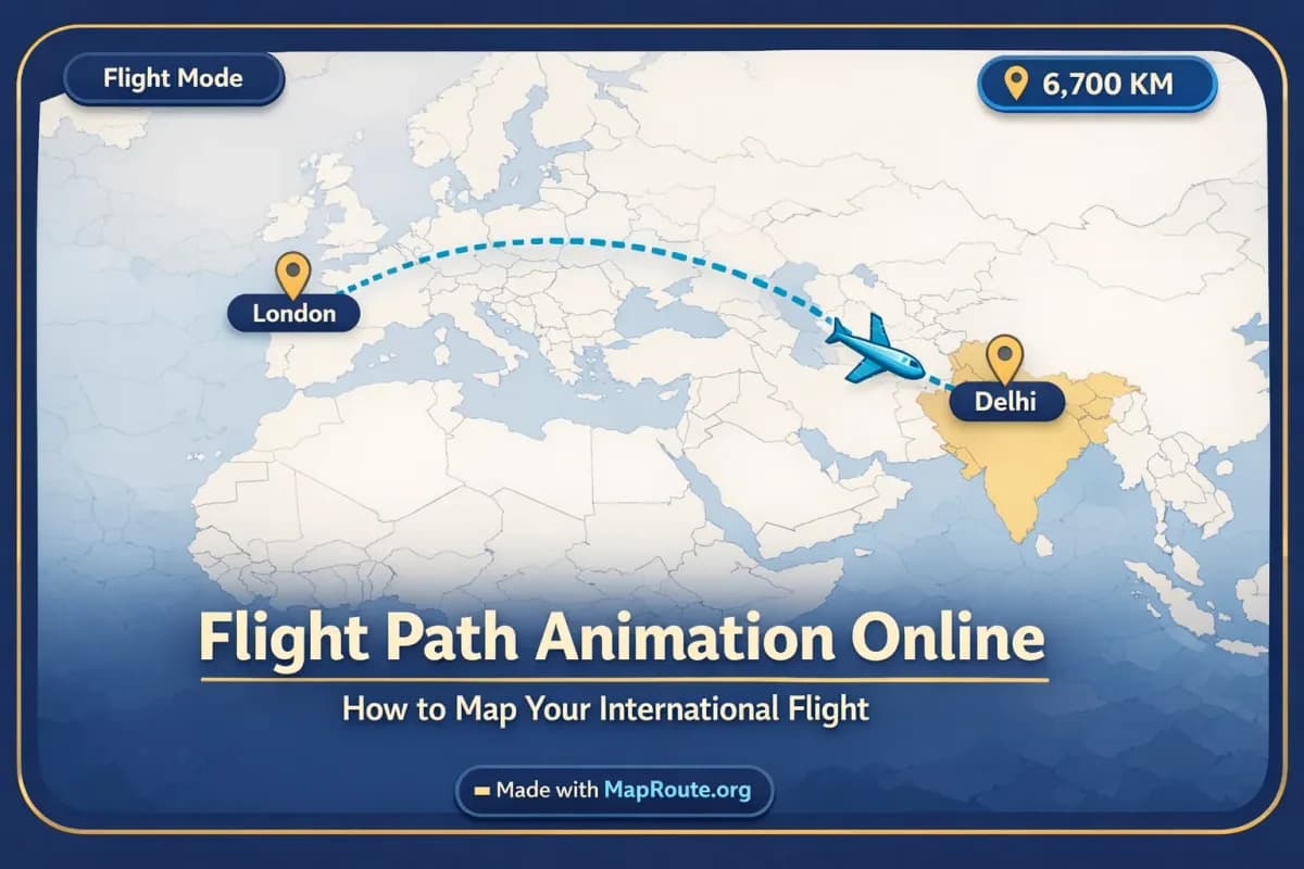 Animated flight path line arcing across a world map between two continents