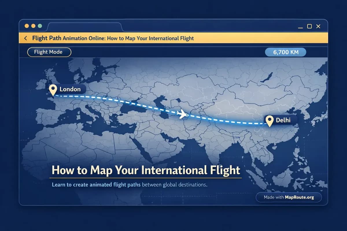Browser window showing an animated air corridor between two international cities