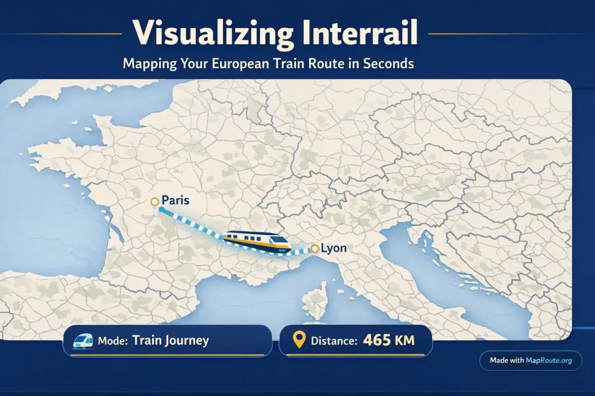 Animated rail route map showing a train journey across Europe